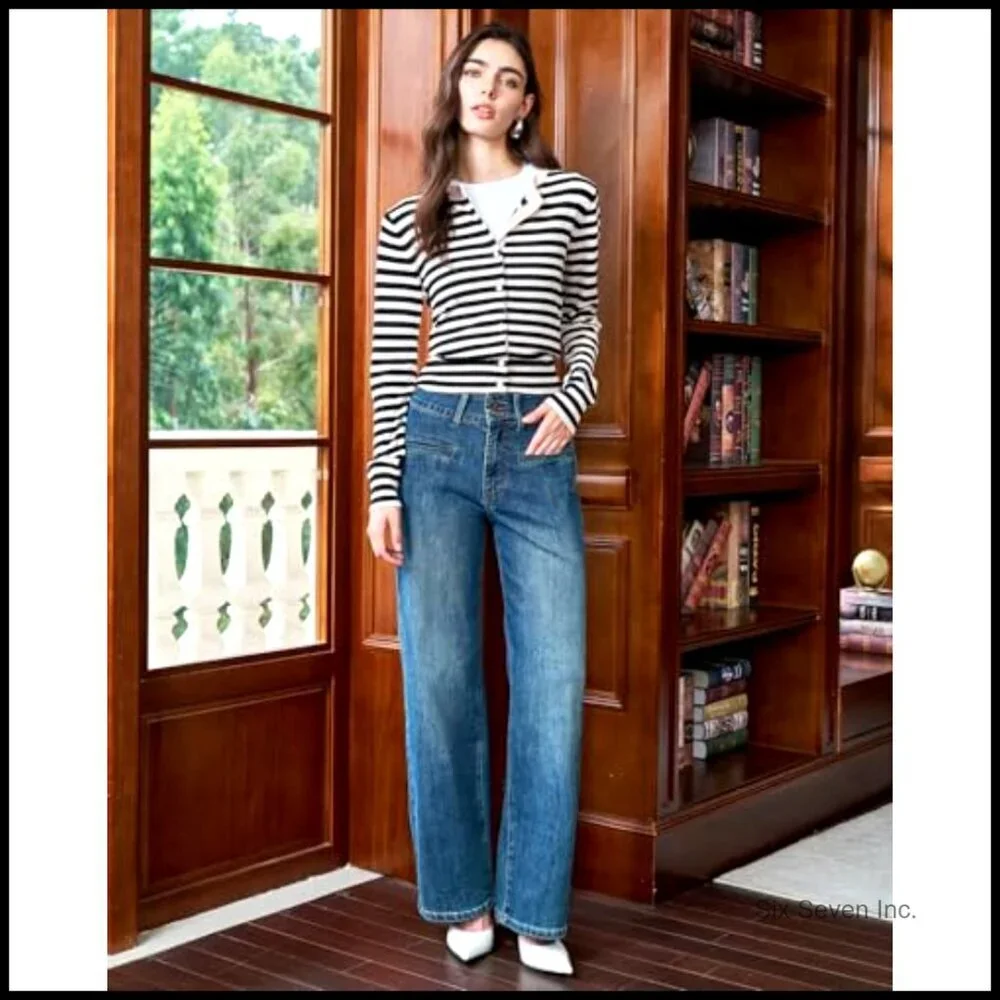 High Waisted Wide Leg Jeans Stretchy Tummy Control Relaxed Fit Trendy Denim